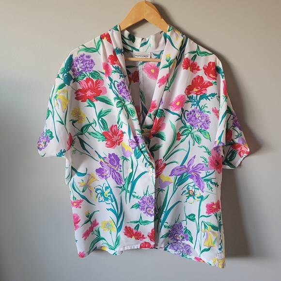 80s retro bright floral blouse - Picture 3 of 9